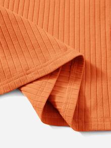 SHEIN EZwear Vestido ajustado tejido de canalé unicolor - Naranja - Ver 3