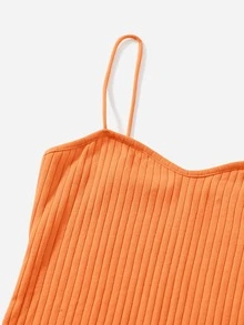 SHEIN EZwear Vestido ajustado tejido de canalé unicolor - Naranja - Ver 5