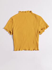 Muchica Áo thun nữ Xù nhỏ Gân đan màu trơn Giải trí - Màu Mù tạt vàng - Xem 2