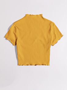 Muchica Áo thun nữ Xù nhỏ Gân đan màu trơn Giải trí - Màu Mù tạt vàng - Xem 3