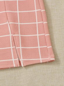 SHEIN EZwear Bộ đồ hai mảnh nữ Chia Sọc ca rô Giải trí - Màu Hồng baby - Xem 3