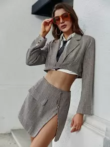 Sollinarry Bộ đồ hai mảnh nữ Chia Nút phía trước Sọc ca rô Giải trí - Nhiều màu - Xem 1