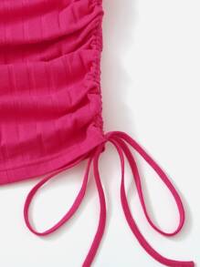 SHEIN EZwear Drawstring Side Rib-knit Bodycon Dress - Hot Pink - View 3