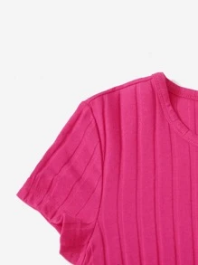 SHEIN EZwear Drawstring Side Rib-knit Bodycon Dress - Hot Pink - View 5