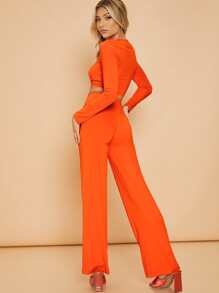 SHEIN neón naranja fruncido Top corto & Pantalones Conjunto - Naranja - Ver 2