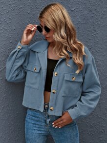 SHEIN Essnce Cazadora con bolsillo con botón delantero - Neblina azul - Ver 1