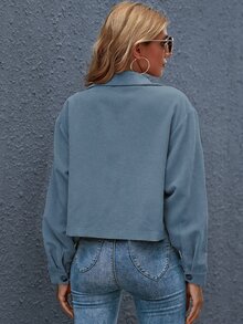SHEIN Essnce Cazadora con bolsillo con botón delantero - Neblina azul - Ver 2