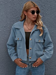 SHEIN Essnce Cazadora con bolsillo con botón delantero - Neblina azul - Ver 3