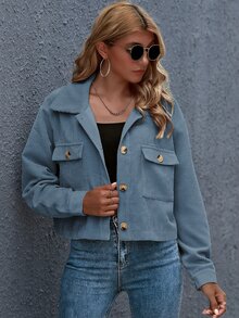 SHEIN Essnce Cazadora con bolsillo con botón delantero - Neblina azul - Ver 4