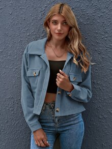 SHEIN Essnce Cazadora con bolsillo con botón delantero - Neblina azul - Ver 6