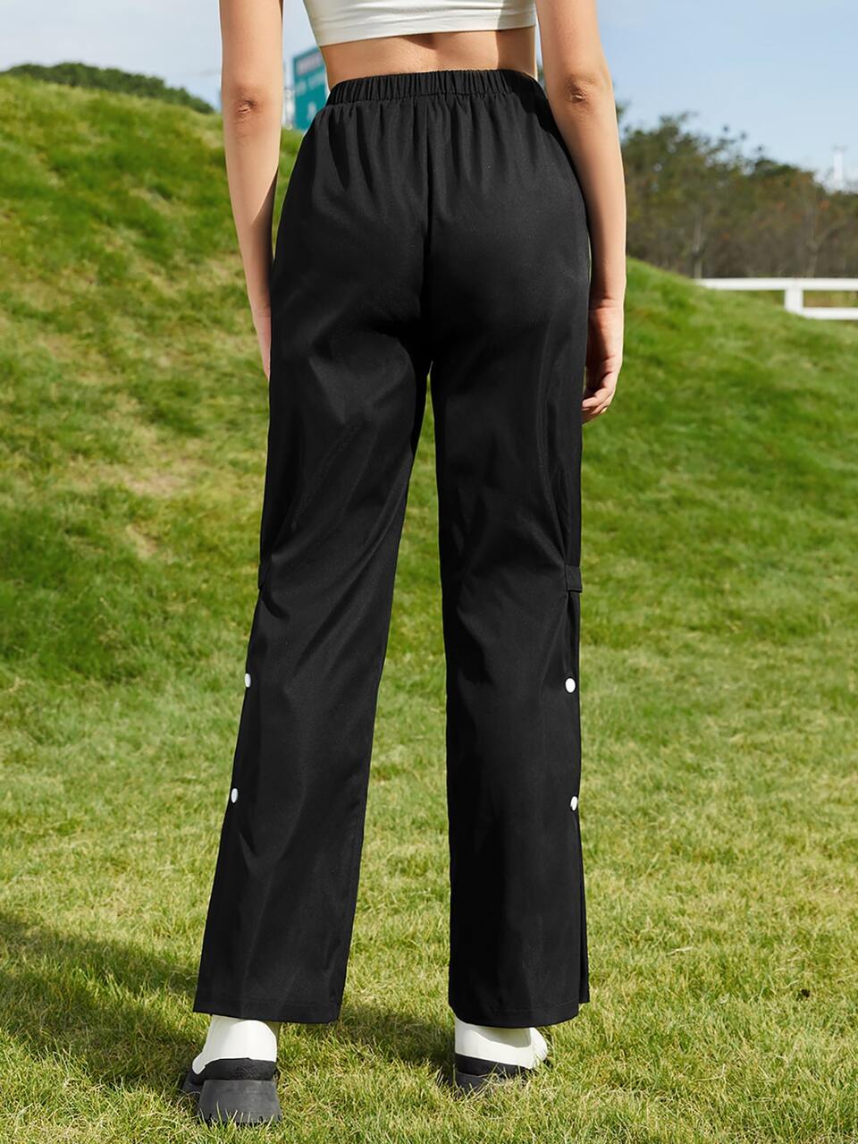 High Waist Button Side Pants