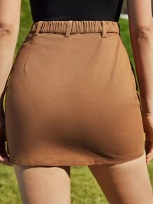 SHEIN 高腰翻蓋口袋搭扣工裝裙