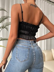 Top corto de tirantes bajo con fruncido - Negro - Ver 2