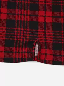 SHEIN EZwear 大碼荷葉袖木耳邊上衣和格紋印花吊帶洋裝