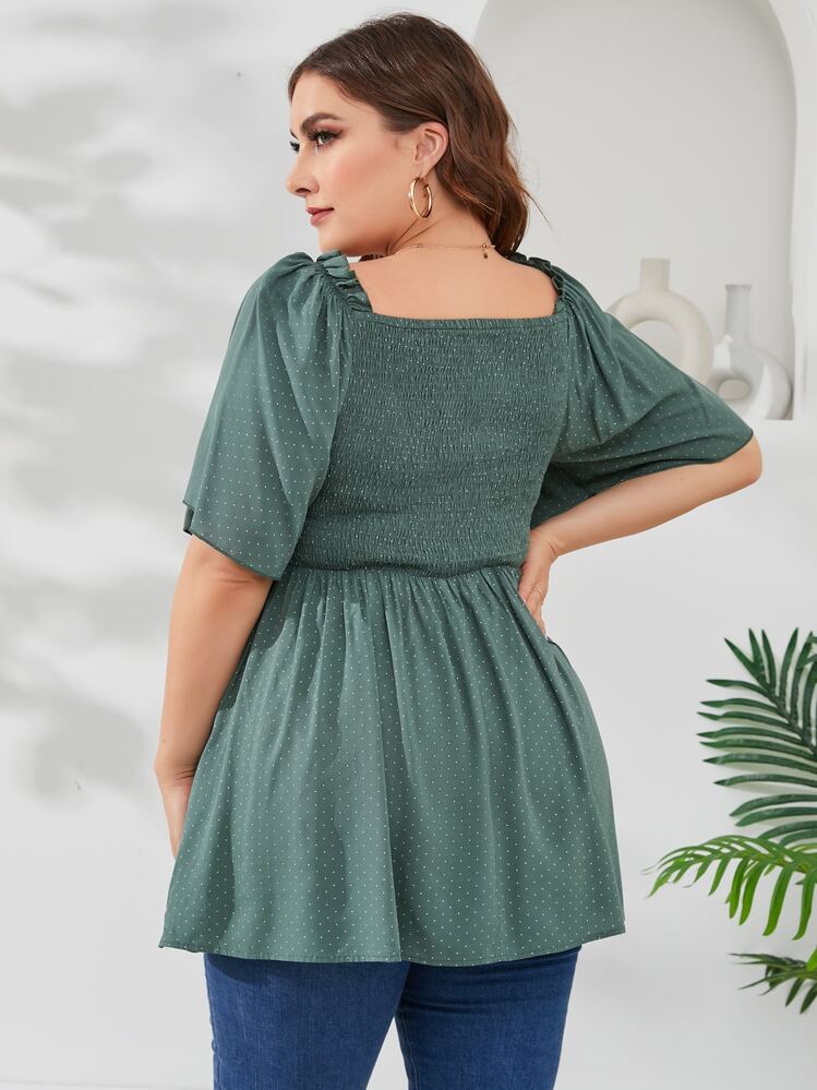 Mulvari למידות גדולות חולצת  עם הדפס נקודות - ירוק כהה - ראה 2