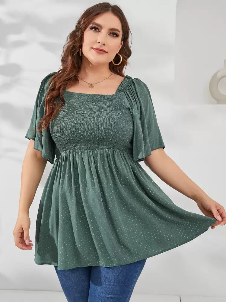 Mulvari למידות גדולות חולצת  עם הדפס נקודות - ירוק כהה - ראה 5