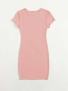 SHEIN EZwear Vestido ajustado tejido de canalé ribete en forma de lechuga - Rosa coral - Ver 2