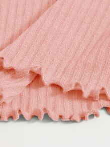 SHEIN EZwear Vestido ajustado tejido de canalé ribete en forma de lechuga - Rosa coral - Ver 5