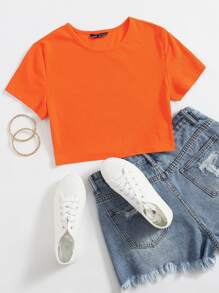 Muchica Camiseta corta neón naranja tejido de canalé - Naranja - Ver 1
