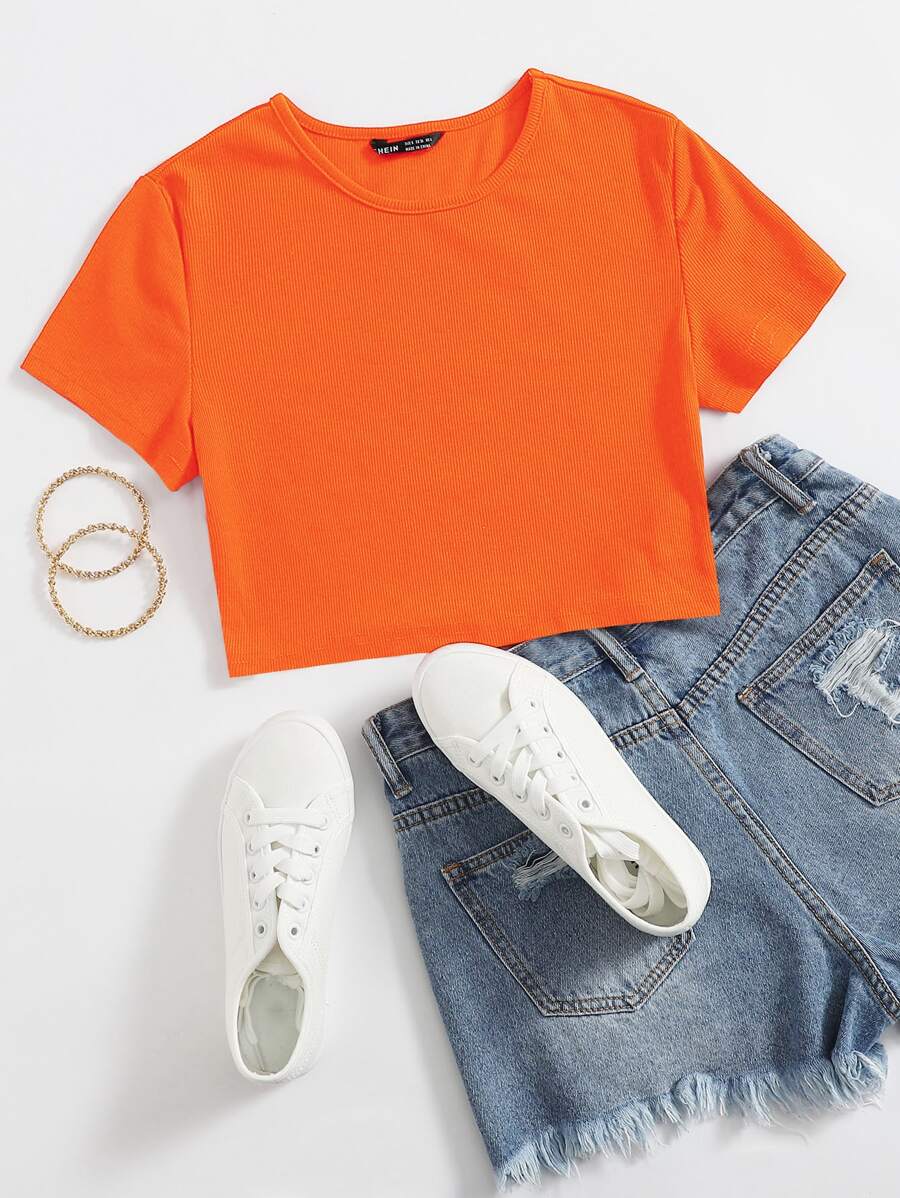 Muchica Camiseta corta neón naranja tejido de canalé - Naranja - Ver 1
