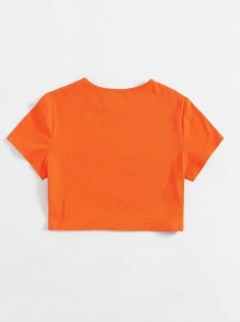 Muchica Camiseta corta neón naranja tejido de canalé - Naranja - Ver 2