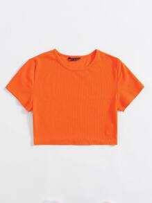 Muchica Camiseta corta neón naranja tejido de canalé - Naranja - Ver 3