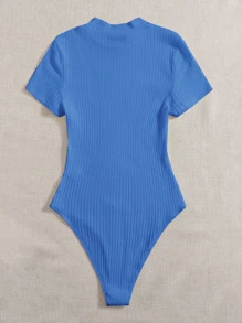 SHEIN EZwear Body cuello alto tejido de canalé - Azul - Ver 2