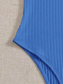 SHEIN EZwear Body cuello alto tejido de canalé - Azul - Ver 5