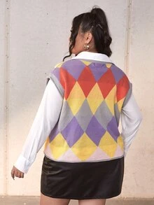 SHEIN Privé Plus Colourful Geo Pattern Vest Knit Top - Multicolor - View 2