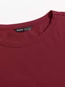 SHEIN EZwear 丸首無地Tシャツ - バーガンディ - チェックする 5