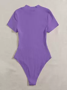 SHEIN EZwear Mock-neck Rib-knit Bodysuit - Violet Purple - View 2