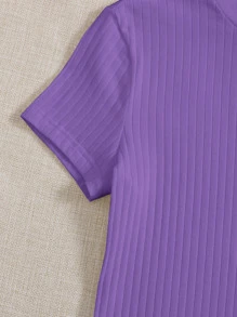 SHEIN EZwear Mock-neck Rib-knit Bodysuit - Violet Purple - View 4