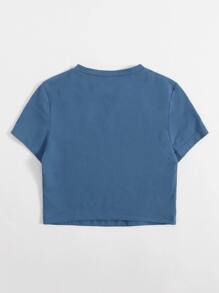 SHEIN EZwear 標語和人像圖案T恤 - 霧霾藍 - 查看 2