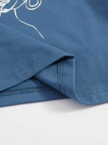 SHEIN EZwear 標語和人像圖案T恤 - 霧霾藍 - 查看 5