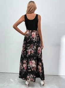 Breezaya Scoop Neck Floral Print Dress Without Belt - Multicolor - View 2