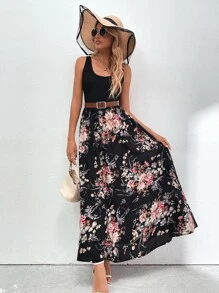 Breezaya Scoop Neck Floral Print Dress Without Belt - Multicolor - View 3