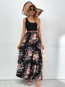 Breezaya Scoop Neck Floral Print Dress Without Belt - Multicolor - View 4