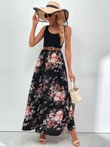 Breezaya Scoop Neck Floral Print Dress Without Belt - Multicolor - View 5