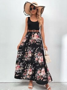 Breezaya Scoop Neck Floral Print Dress Without Belt - Multicolor - View 6