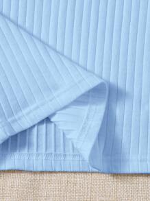 SHEIN EZwear Áo thun nữ Gân đan màu trơn Giải trí - Màu xanh nhạt - Xem 4