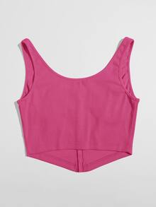 SHEIN Áo hai dây Bất đối xứng Gân đan Nếp gấp Phần Ngực màu trơn Gợi cảm - Màu Hồng Tươi - Xem 2