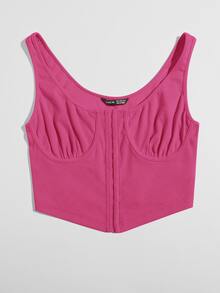 SHEIN Áo hai dây Bất đối xứng Gân đan Nếp gấp Phần Ngực màu trơn Gợi cảm - Màu Hồng Tươi - Xem 3