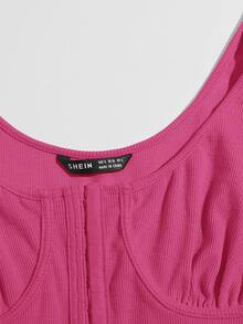 SHEIN Áo hai dây Bất đối xứng Gân đan Nếp gấp Phần Ngực màu trơn Gợi cảm - Màu Hồng Tươi - Xem 4