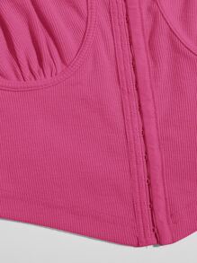 SHEIN Áo hai dây Bất đối xứng Gân đan Nếp gấp Phần Ngực màu trơn Gợi cảm - Màu Hồng Tươi - Xem 5