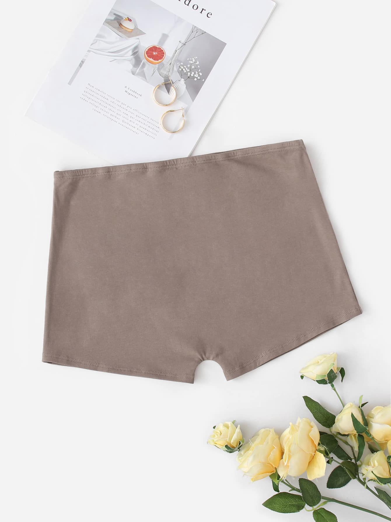 Muchica Elastic Waist Solid Biker Shorts - Mocha Brown - View 1