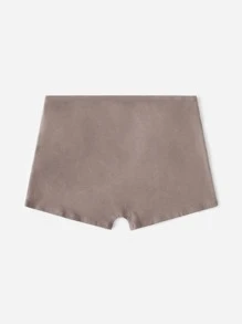 Muchica Elastic Waist Solid Biker Shorts - Mocha Brown - View 2
