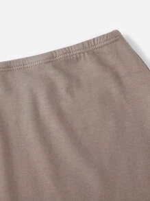 Muchica Elastic Waist Solid Biker Shorts - Mocha Brown - View 4