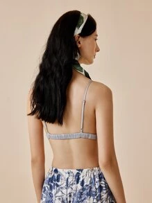 LUVLETTE 女士缎面花卉吊带文胸 - 藍白色 - 查看 2