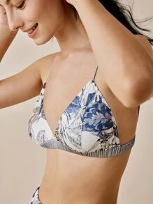 LUVLETTE 女士缎面花卉吊带文胸 - 藍白色 - 查看 9