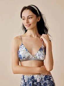 LUVLETTE 女士缎面花卉吊带文胸 - 藍白色 - 查看 3